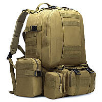 Рюкзак тактичний +3 підсумок AOKALI Outdoor B08 75L Sand VT_33