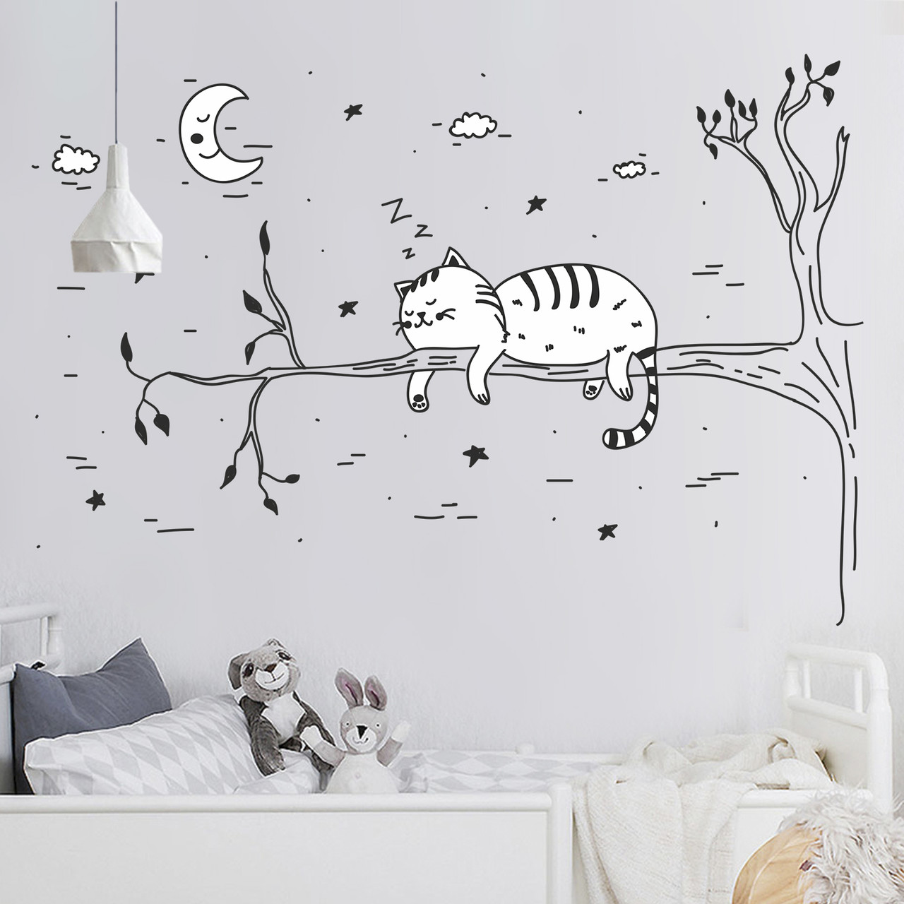 Інтер'єрна наклейка на стіну Сплячий Кіт на Дереві Oracal розмір 96х66см, фото 1
