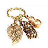 Брелок Пі Яо з гарбузом Ву-Лу та листком дерева Бодхі та священною пудрою для Багатства та Довгоріччя, фото 3