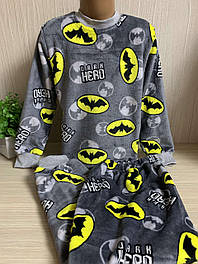 Піжама дитяча Бетмен для хлопчика, тепла, махрова, м'яка вельсофт, розміри 92,98,104,110