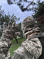 Шапка, баф, перчатки набор флисовый для военных ЗСУ. Хаки Пиксель