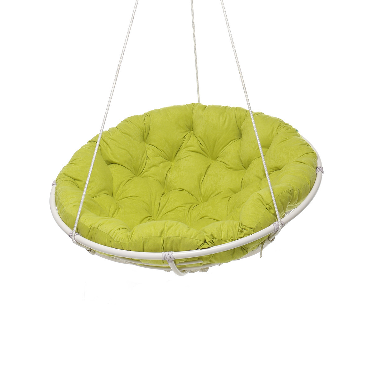 Крісло підвісне Папасан без текстилю, каркас алюміній Білий матовий, віск. ротанг D10 декор. вузол (Pradex ТМ)