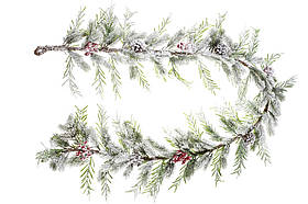 Хвойна новорічна гірлянда з шишками 190 см засніжена для декору