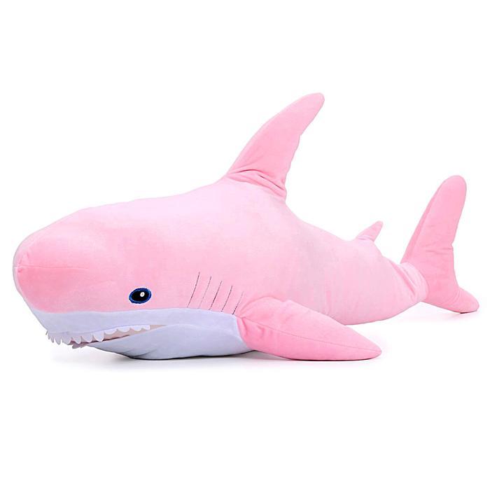 Антиалергенна м'яка іграшка з холлофайбера Акула 100 см Рожева, Іграшка-подушка Акула Блохей із ікеї