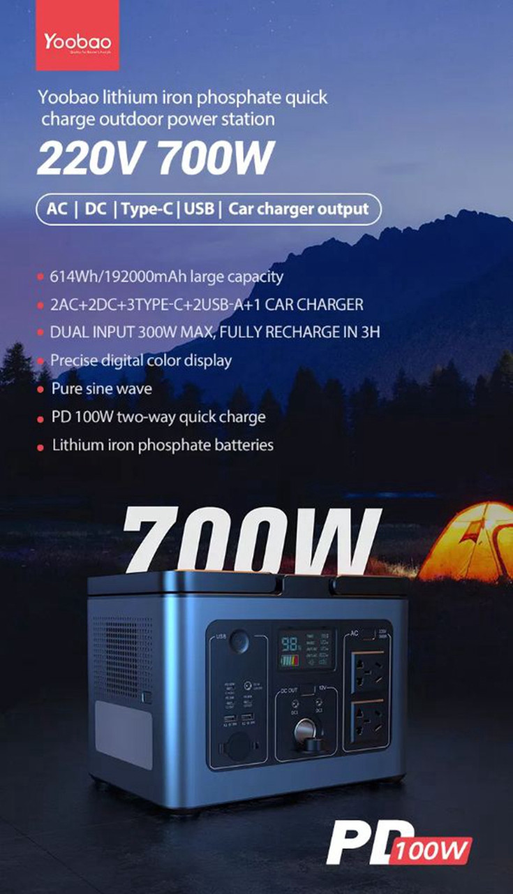 Портативна станція Power Station Yoobao EN700P 192000mHa PD+QC 100W 220V Black