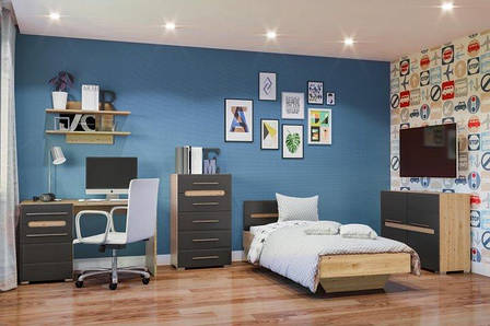 Тумба 2Д  для спальні чи вітальні Б'янко Світ меблів, колір дуб артизан / графіт, фото 2