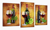 Модульная картина на холсте на стену для интерьера / кухни / кафе DK Вино 53х100 см (527_3)