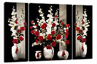Модульная картина на холсте на стену для интерьера/спальни/офиса DK Триптих Цветы в вазе 50x80 см (TRP-943)