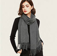 Кашеміровий шарф палантин темно-сірий натуральний однотонний 180*70 см