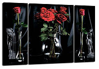 Модульная картина на холсте на стену для интерьера/спальни/офиса DK Триптих Розы в вазе 50x80 см (TRP-950)