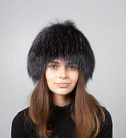 Женская зимняя меховая шапка парик "Снопик" из меха чернобурки Тёмный Ирис