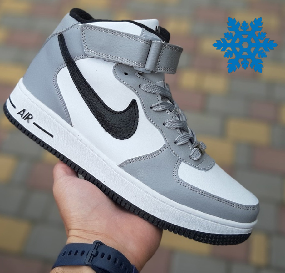 Теплі чоловічі кросівки Nike Air Force 1 осінь-зима термо на флісі високі. Фото наживо