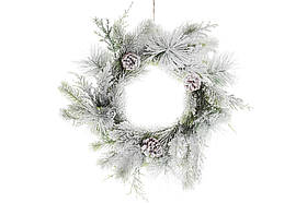 Декоративний вінок із засніженої хвої з шишками 34 см