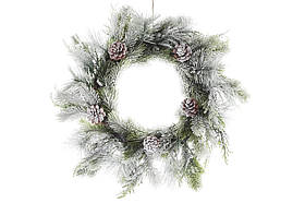 Засніжений хвойний вінок з декором із шишок 40 см