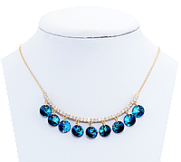 Колье Xuping Позолота 18K с кр-ми Swarovski "Дорожка циркония с кристаллами Capri Blue" длина 41-46см х 1мм