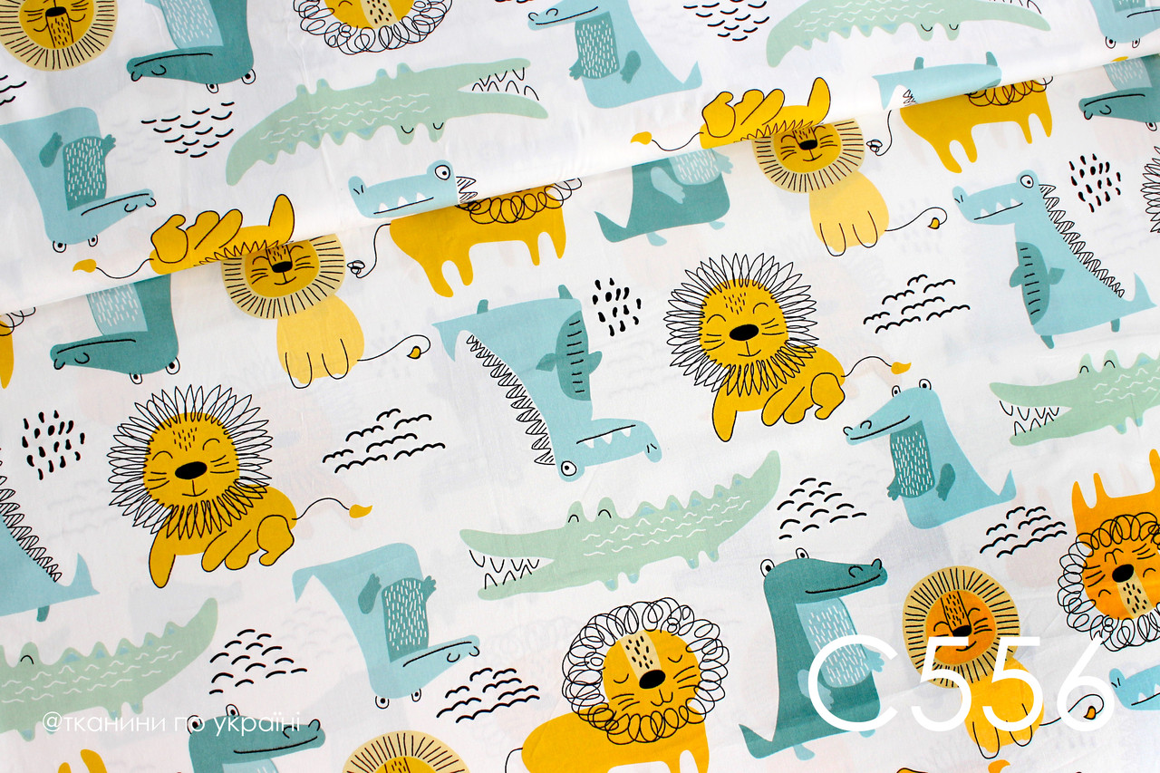 Тканина сатин Лев з крокодилом ЗАЛИШОК 3,1 м, фото 1