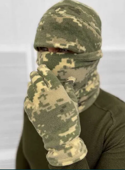 Теплі флісові рукавички піксель ММ14, тактичні зимові рукавиці