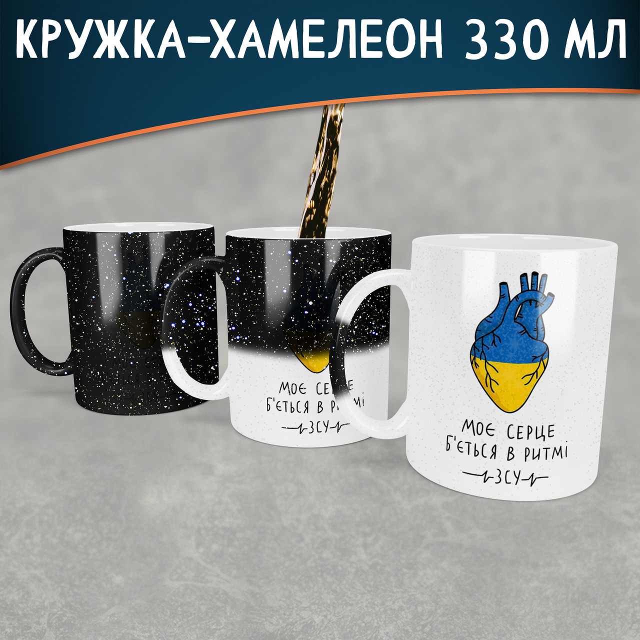 Чашка-хамелеон STAR Моє серце б`ється в ритмі ЗСУ. Кружка-хамелеон Моє серце б`ється в ритмі ЗСУ.
