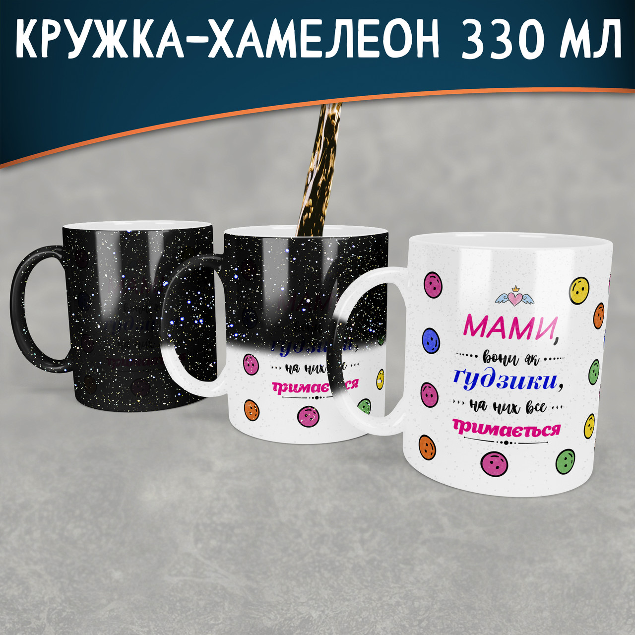 Чашка-хамелеон STAR Мами як гудзики, на них все тримається. Кращий подарунок мамі., фото 1