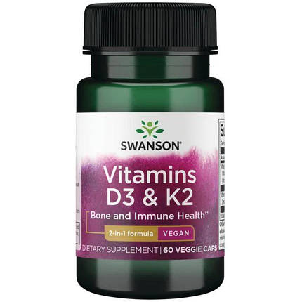 Swanson Vitamins D3 & K2 2,000 IU & 75 mcg 60 Caps, фото 1