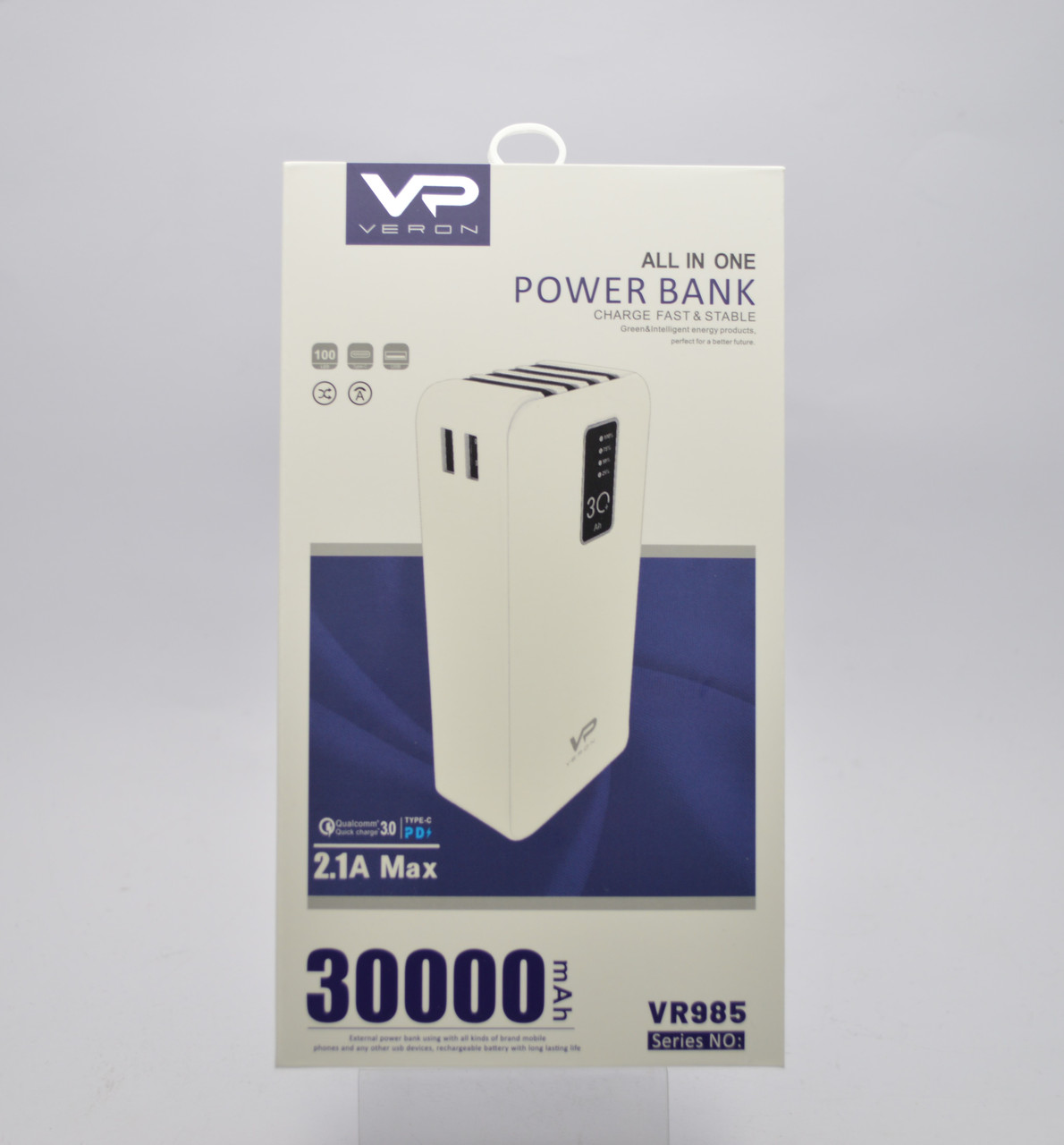 Зовнішній акумулятор PowerBank Veron VR985 30000mHa White
