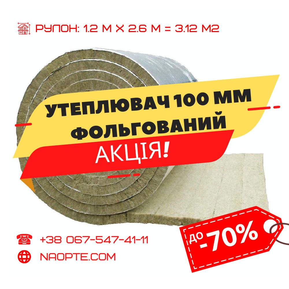 Утеплювач для труб — базальтовий ламельний фольгований мат 100 мм.