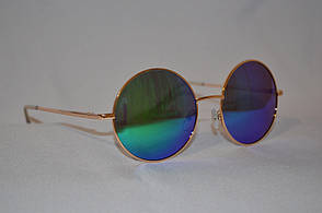 Сонцезахисні окуляри круглий Хамелеон синьо-зелений золота оправа