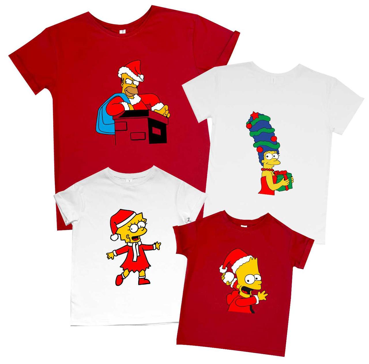 Набір 4х Футболок 2 дор.+2 дит. "Сімпсони Новий рік" family look, фото 1