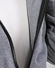 Чоловіча зимова толстовка на блискавці сіра з капюшоном Зіп худі на флісі, фото 5