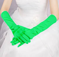 Перчатки атласные зеленые до локтя