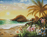 Набор Алмазная мозаика вышивка Вечер в раю Гавайские пальмы море на подрамнике полная выкладка 5d 40х50 см
