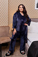 Женская велюровая пижама с халатом от 48 до 66 размера