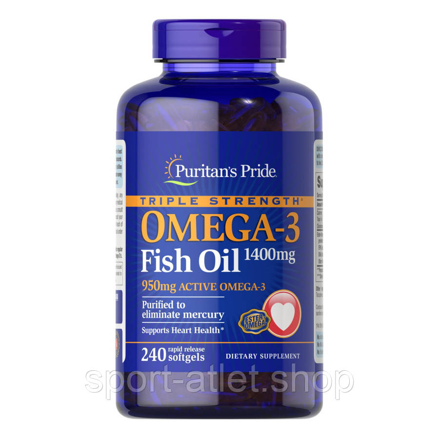 Жирні кислоти Puritan's Pride Triple Strength Omega 3 Fish Oil 1400 mg, 240 капсул