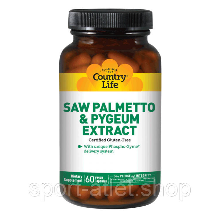 Натуральна добавка Country Life Saw Palmetto & Pygeum Extract, 60 вегакапсул, фото 1