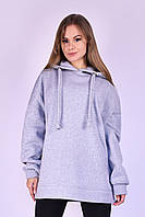 Женский удлиненный худи на флисе (утепленный), оверсайз (oversize), серый Oversize XL-3XL