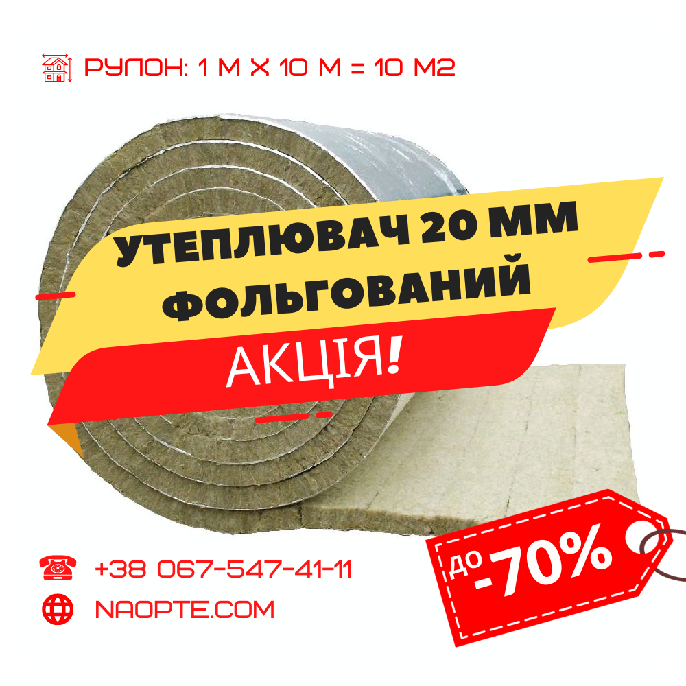 Утеплювач для труб - базальтовий фольгований мат ламельний 20 мм