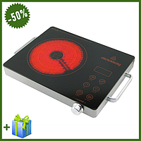 Настільна інфрачервона плита Crownberg CB-1324 2000 Вт, Потужна одноконфоркова електроплита зі склокераміки