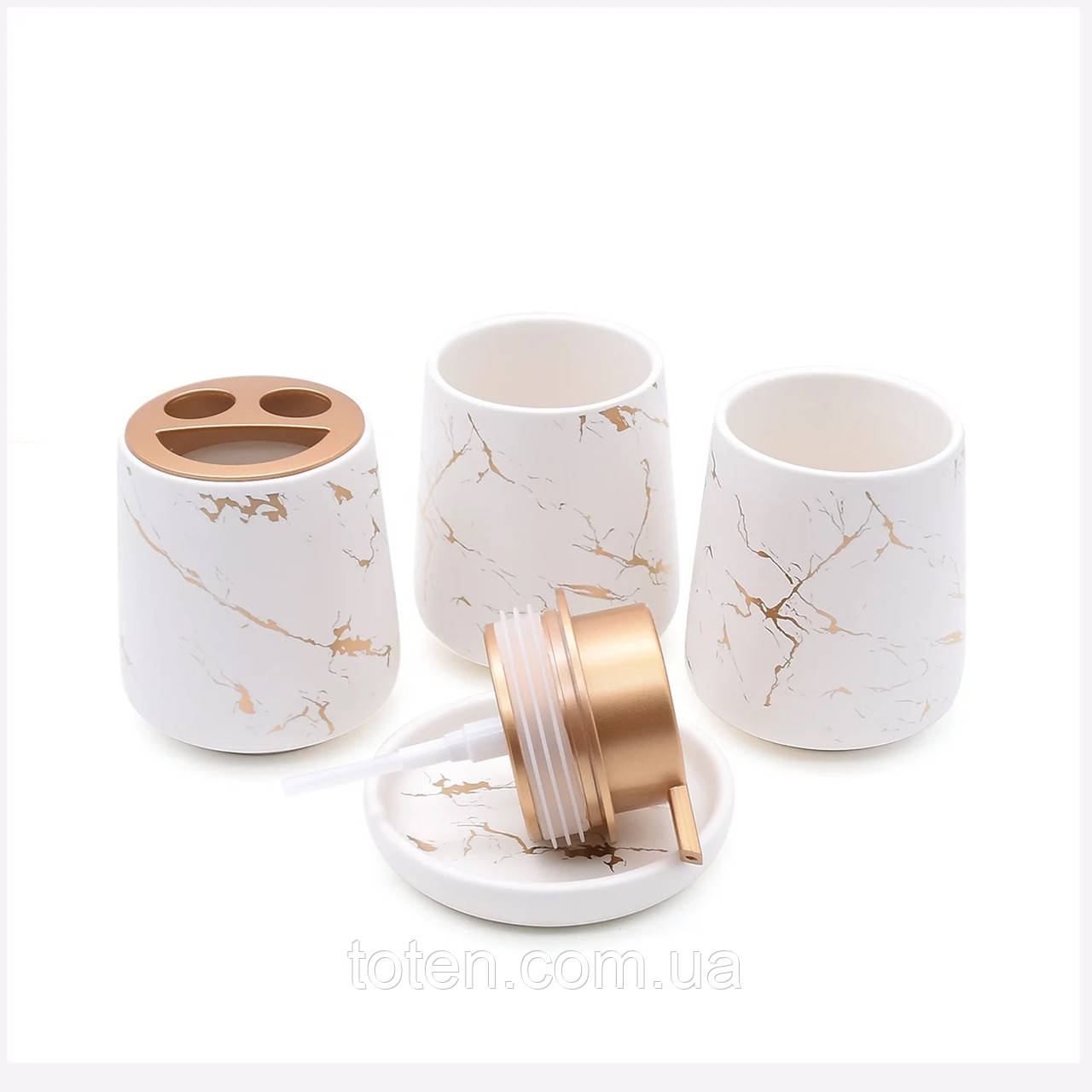 Керамический набор аксессуаров в ванную комнату из 4 предметов Bathlux, Белый топ - фото 4 - id-p1694183343