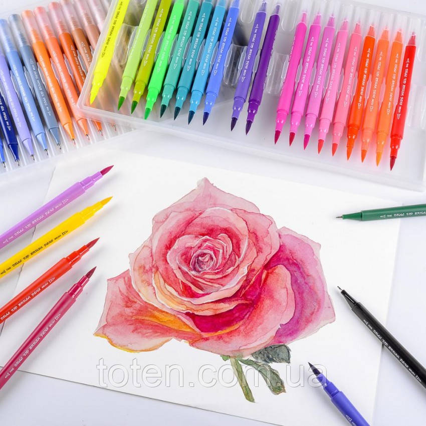 Набор акварельных маркеров для рисования и скетчинга Brush Markers Pens на водной основе 72 цвета топ - фото 5 - id-p1694183363