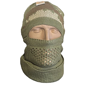 Тактична зимова шапка-балаклава 2 в 1 в кольорі Хакі. Тепла військова маска