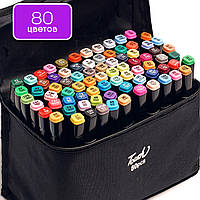 Большой набор скетч маркеров 80 цветов Touch Raven в черном чехле для рисования топ