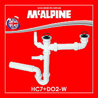 Трубний сифон для подвійної кухонної мийки 70 мм із під'єднанням для пральної машини HC7+DO2-W McAlpine