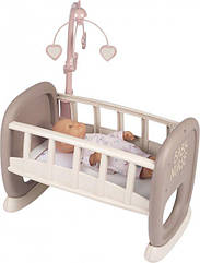 Ліжечко Колиска для ляльки Smoby Toys Baby Nurse Бебi Ньорс Рожева пудра з мобілем Сіро-біла 220372
