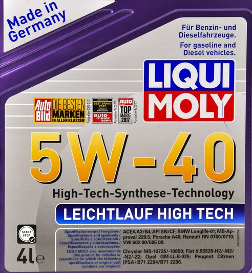 Liqui Moly Leichtlauf High Tech 5W-40 4 л, (2595) моторное масло, цена ...
