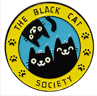 Брошка брошка пін-значок круглий 3 чорні коти кішки society of the black cat товариство чорної кішки