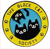 Брошь брошка пин значок круглый 3 черных кот кошки society of the black cat общество черной кошки