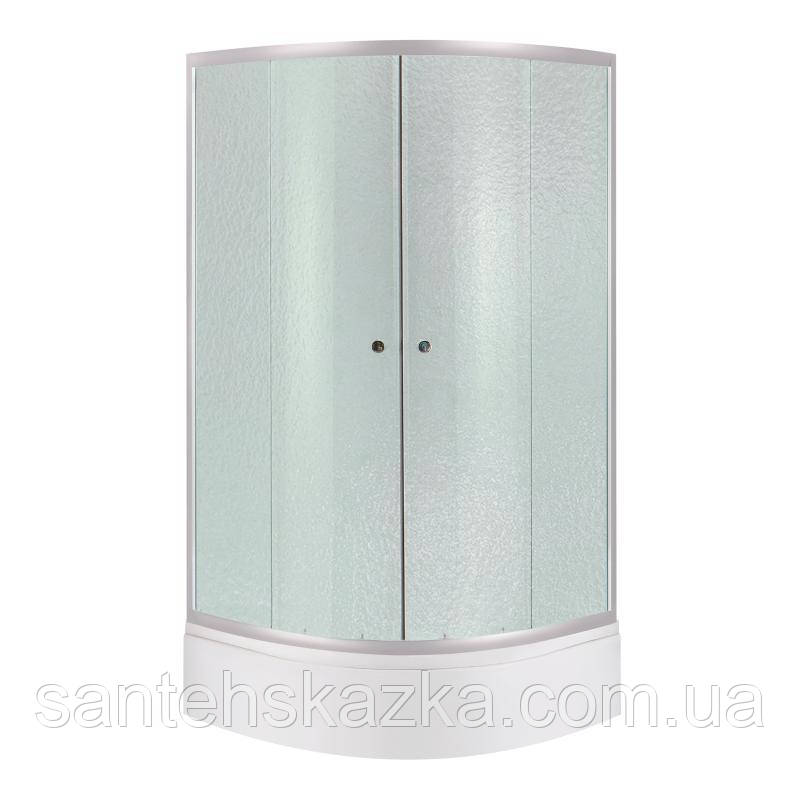 Lidz Latwa SC90x90.SAT.MID.FR Душова кабіна напівкругла, скло Frost 4 мм + Lidz Душовий піддон KAPIELKA, фото 1
