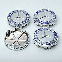 Ковпачок на титани Mercedes (75/70 мм) син/хром пластик об'ємний логотип з колоском 2204000125 (1шт)