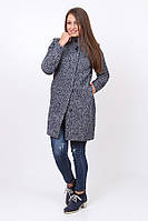 Пальто теплое женское синее графит с карманами шерсть средней длины Актуаль 420, 46