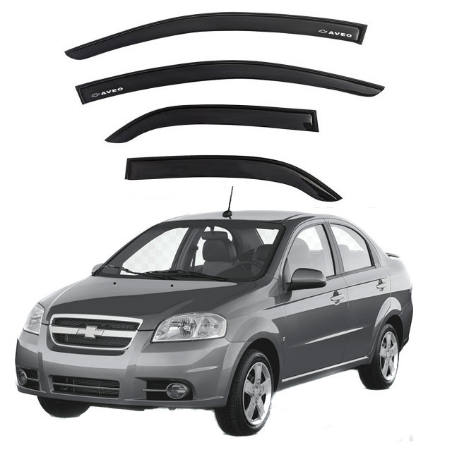 Дефлекторы окон ветровики Chevrolet Aveo T250 2006-2012 Седан Скотч 3M Voron Glass
